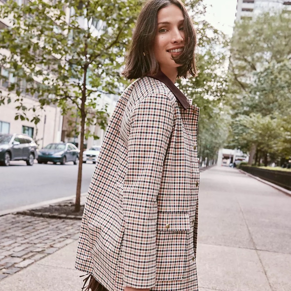 LOFT Petite Plaid Barn Jacket